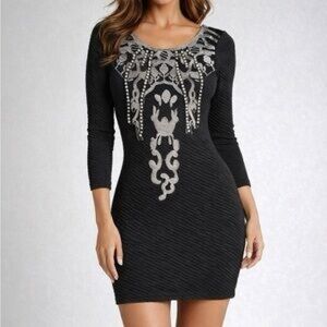 Free People Black Embellished Bodycon Mini Dress Size Small
